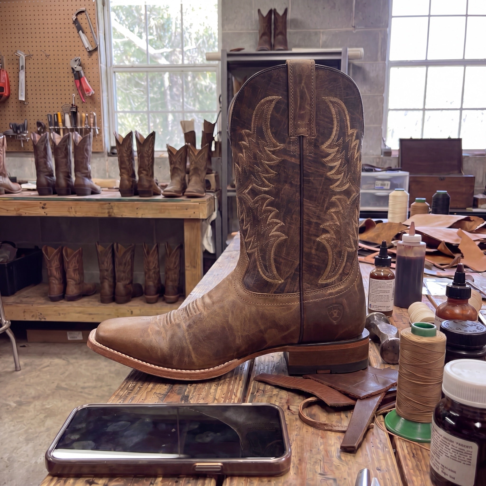 Katie's Custom Boot - side profile on the workbench