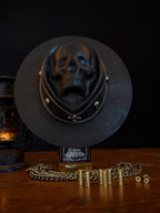 Forged in Fire skull leather cowboy hat - front skull view