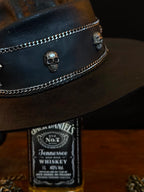 Forged in Fire skull leather cowboy hat - band and chain detail