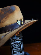 Blazing Star cowboy hat - sheriff star and leather band detail