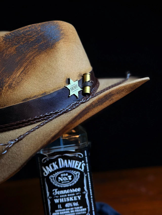 Blazing Star cowboy hat - sheriff star and leather band detail
