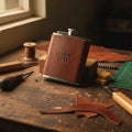 Leather Flask — stainless steel wrapped in cognac leather