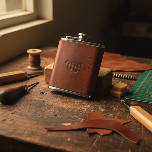 Handmade leather-wrapped flask